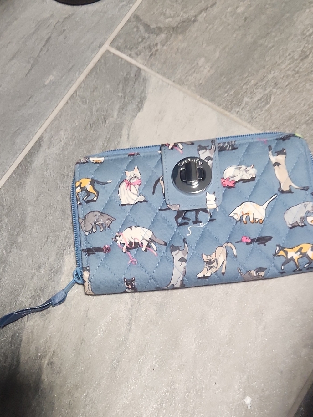 Vera Bradley Light Blue Quilted Cat Print Wallet